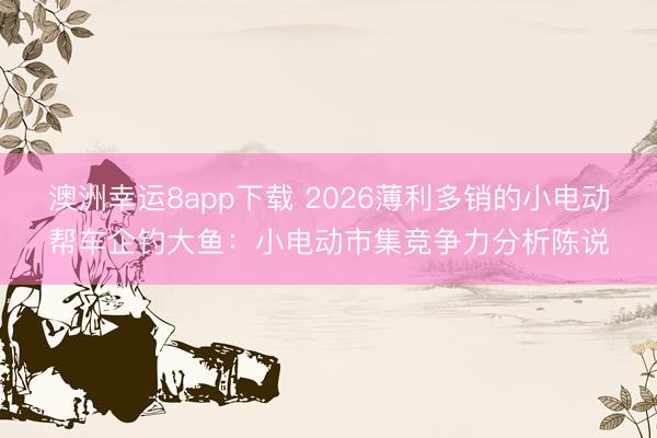 澳洲幸運(yùn)8app下載 2026薄利多銷的小電動(dòng)幫車企釣大魚：小電動(dòng)市集競(jìng)爭(zhēng)力分析陳說